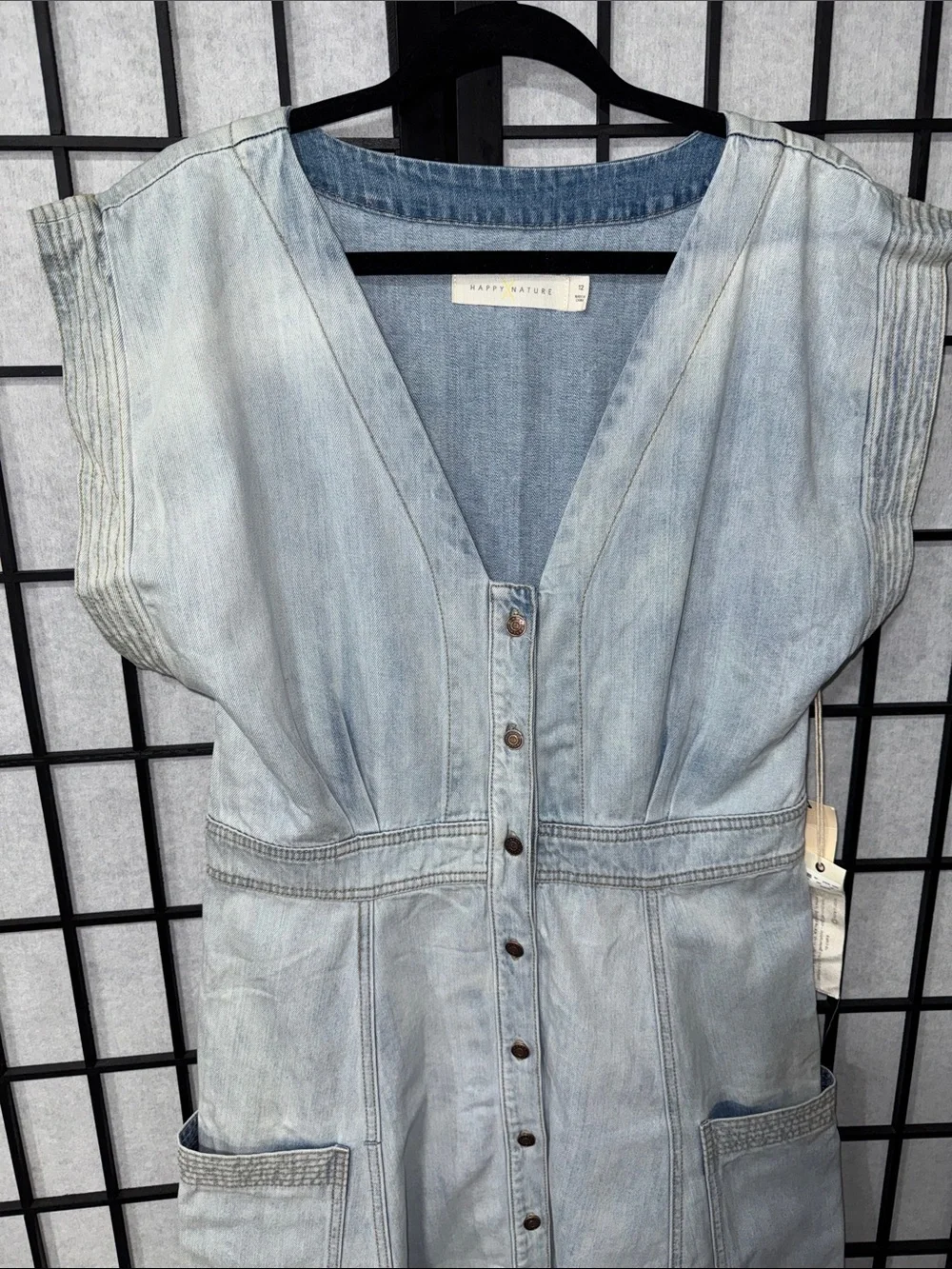 Happy Nature by Kate Hudson Denim Midi Dress 12 Light Wash Button Front Pockets - Picture 4 of 12